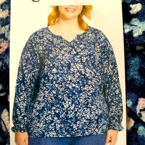 NEW Jessica Simpson Women's Blouse SizeXXL Blue Floral Gauze Crinkle Peasant Top